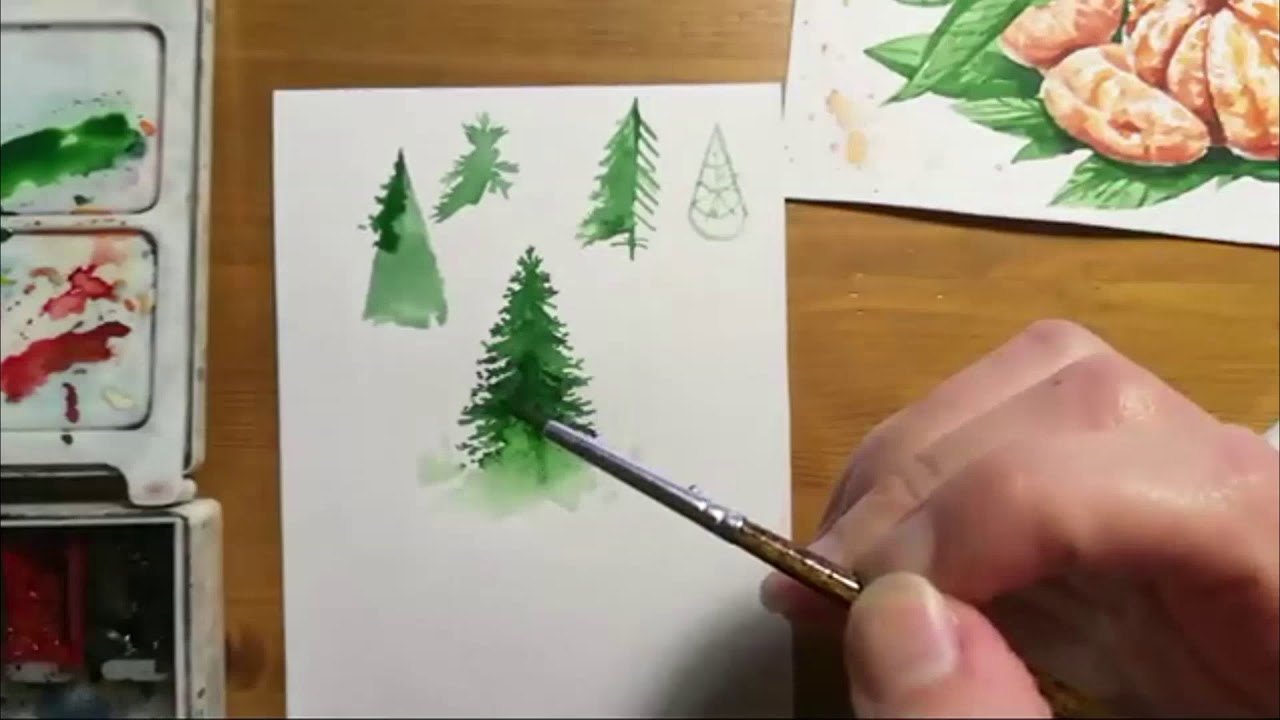 Как красиво нарисовать елку красками - 93 фото