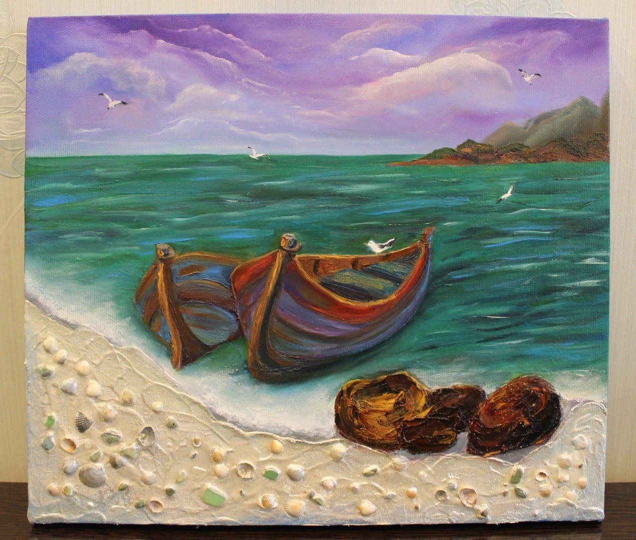 Картина маслом пляж ракушки