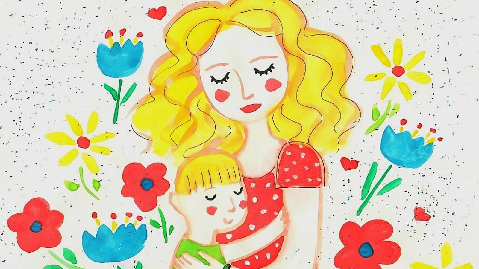 Мама с ребенком 4 класс. Рисунок ко Дню матери. Рисунок на тему мама. Красивые детские рисунки. Рисункиина день матери.